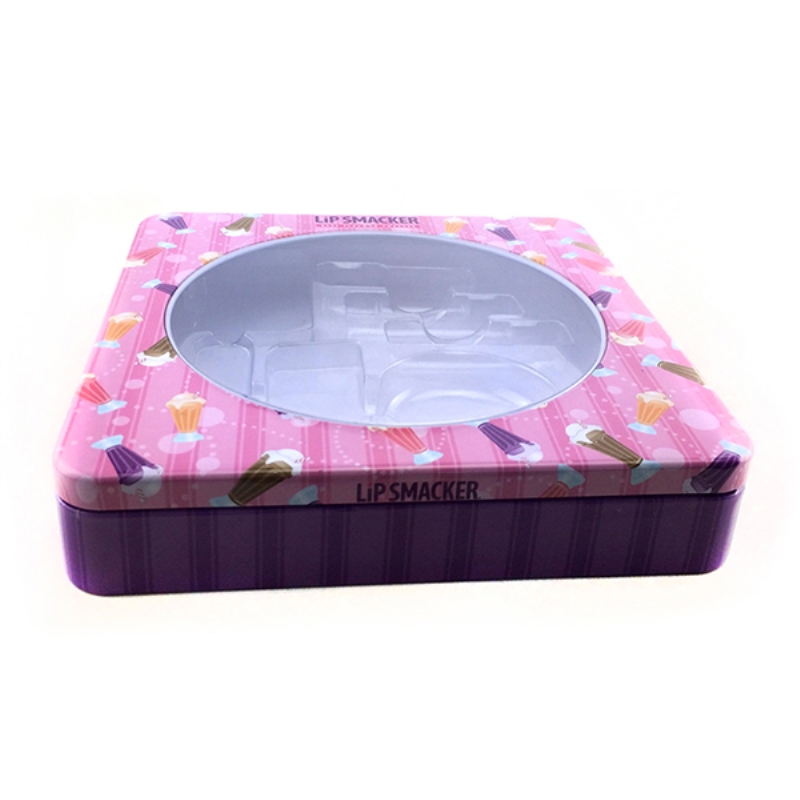 Klein vierkant cosmetisch blikken doosje voor lipgloss met PVC-venster
